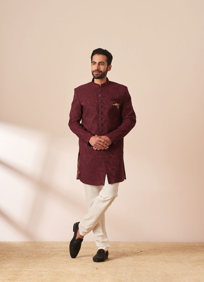 Maroon Achkan Indo Western image number 1